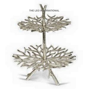 Support à gâteau en métal massif moulé, forme de feuilles de branches d'arbre, finition argent antique, décoration pour mariage, fête, événements - Product Image 6