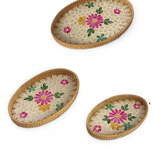 Eco Friendly Bohemian Mother of Pearl Tray with <b>Rattan</b> Flexible Design for Daily <b>Dining</b> Serving and <b>Table</b> Use - Product Image 2