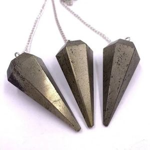 Pendules en pyrite dorée naturelle faits à la main, pendule de radiesthésie en cristal poli pour la richesse, l'énergie et la guérison par le Reiki, style pierre précieuse, amour - Product Image 1