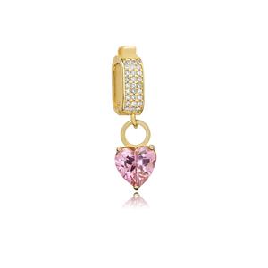 Dangle Charm For Bangle Pink <b>Heart</b> Zircon Stone Turkish Wholesale Handcrafted 925 Sterling <b>Silver</b> Jewelry - Product Image 1