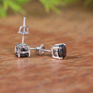 <b>Black</b> Round Moissanite Diamond <b>Studded</b> Design for Women <b>Earrings</b> Pair Fashion 925 Sterling Silver for Women Anniversary Gift - Product Image 3