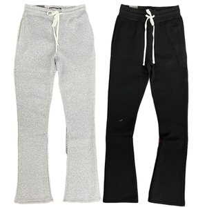 Pantalones Deportivos Unisex Casuales de Pierna Ancha, Cintura Elástica, Color Sólido, Logotipo Personalizado con Letras Impresas, Estilo Cargo, Jogging, Apilados, 100% Algodón, Corte Medio - Product Image 3