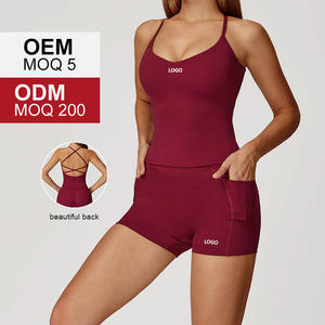Prix de gros Meilleur ensemble de yoga pour femmes sur mesure couleur unie vêtements de sport 2 pièces à la mode vente à chaud - Product Image 6