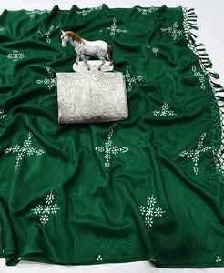 ส่าหรีสีเขียวผ้าฝ้ายแขนยาวเสื้อส่าหรีสำหรับงานแต่งงานมีจำนวนมากตามต้องการ - Product Image 3