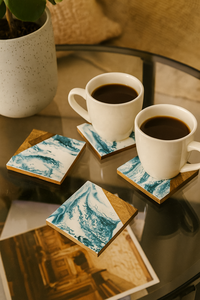 Premium Quality 8mm Epoxy Resin Acacia Wood Coaster <b>Set</b> Unique Natural Wooden Tableware for Home Kitchen for Drinks Beverages - Product Image 2