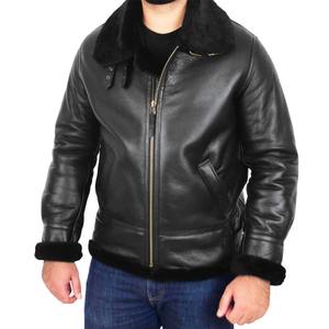 Veste en cuir réversible à la mode pour homme, confortable, entièrement noire, en laine professionnelle pour l'hiver, respirante, look tendance - Product Image 1