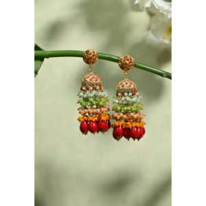 ต่างหู Jadau Jhumki ประดับลูกปัดต่างหูห้อยชุบทองแบบคลาสสิกทันสมัยพร้อมเพชรไข่มุกสำหรับปาร์ตี้งานแต่งงานของขวัญ - Product Image 2