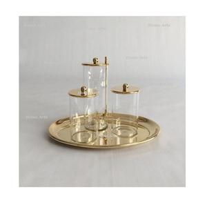 Bestest Quality Glass <b>Canister</b> With Marble Lid <b>Set</b> of 3 Different Sizes Round Shape Sweet Snacks Box For Sale - Product Image 6