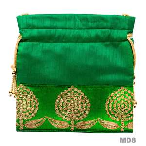 Traditional Handmade Ethnic Indian Embroidery Beautiful <b>Green</b> Colour Potli Bag Wedding Designer Party Pouch Bags for Women's - Product Image 4