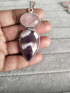 Pendentifs Vintage de qualité supérieure pierres précieuses naturelles pendentif double bijoux cristal Quartz Rose Onyx noir sculpté à la main boule de guérison - Product Image 3