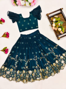 Shoryam - Lehenga Choli de Lujo para Niñas, Color Verde Rama, Largo hasta el Suelo |   Vestido de Estilo Bollywood para Niñas Pequeñas, para Todas las Temporadas, para Bodas - Product Image 2