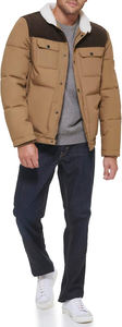 Veste épaisse d'hiver pour homme en cuir bouffant avec col montant en fausse fourrure en toile manteau chaud et coupe-vent de bonne qualité - Product Image 3