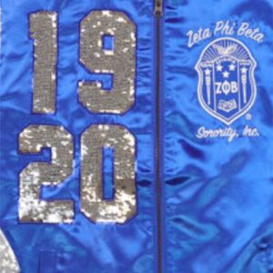 ZPB <b>Sequin</b> <b>Jacket</b> Royal Blue 100% Polyester Zeta Phi Beta <b>Jacket</b> with Embroidered Team Logo on Front Stylish Greek Apparel - Product Image 3