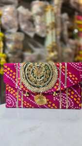 Embrayages décontractés traditionnels pour femmes multicolore Lehriya Gotta Patti sac à main de travail pour mariage pooja cadeaux faveurs de fête indiennes - Product Image 5