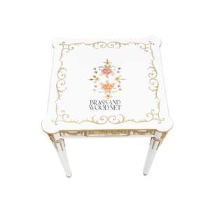 Mesa Auxiliar Cuadrada Blanca de Lujo con Arte Floral Pintado a Mano y Detalles Ornamentales de Latón Dorado Antiguo para Decoración Clásica del Hogar - Product Image 4