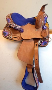 Sillín de cuero de calidad superior de doble tono occidental con diseño floral hecho a mano y asiento de gamuza suave a un precio asequible - Product Image 3