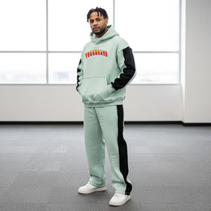 Conjunto Deportivo de 2 Piezas para Hombre, Sudadera con Capucha y Pantalones de Felpa de Poliéster/Algodón, Estilo Urbano, 300g, Invierno - Product Image 1