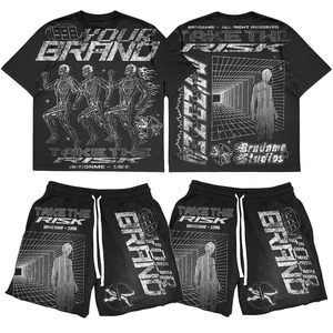 Fabricación de fábrica, camisetas de manga corta de verano de 2 piezas, chándal Vintage de algodón, camisa de lavado ácido serigrafiada y conjuntos cortos - Product Image 2