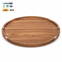 Bandeja Redonda de Madera de Acacia con Borde Elevado para Servir Café, Charcutería, Postres, Decoración del Hogar y Uso en Hoteles