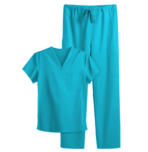 Ensemble de gommage unisexe antimicrobien couleur unie col en V haut cordon pantalon allaitement uniforme médical personnalisable ensemble de gommage en gros - Product Image 4