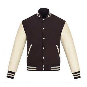 Veste pour homme, veste universitaire marron avec manches crème, veste de baseball classique, veste décontractée chaude, douce et confortable - Product Image 4