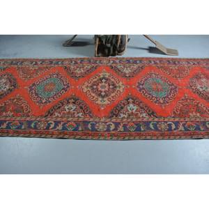 Alfombra turca vintage, diseño de retazos rojo y azul tradicional, área grande de 4,7x12,3 pies, pasillo Rectangular de látex de lana para habitaciones - Product Image 3