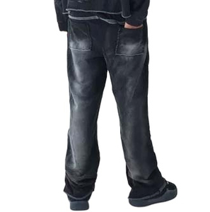 Sudadera con capucha y pantalones de chándal con cremallera lavados con ácido para hombre, ropa de calle OEM personalizada, chándales con letras lavadas con ácido de talla grande para temporada de invierno - Product Image 3