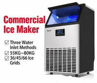 Machine à glaçons commerciale automatique avec entrée d'eau, machine à glaçons carrés 55 kg 220 V pour les bars et les salons de thé