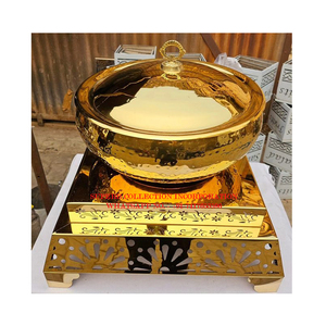 Plato de frotamiento redondo creativo de acero inoxidable con soporte y tapa martillada para Banquete de Hotel y calentador de alimentos para buffet de catering de bodas - Product Image 2