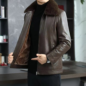 Chaqueta de invierno para hombres mayores de negocios, abrigo de felpa grueso cálido con chaqueta de cuero con patrón de letras - Product Image 5