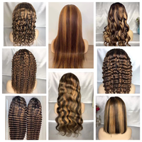 Perruque Ondulée “Body Wave” sans Colle en Cheveux Humains Vierges Brésiliens, Couleur Piano, Ombré Blond et Brun, Avec Lace Front Pré-coupée