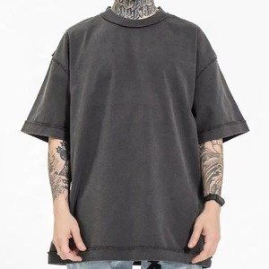 T-shirt brodé personnalisé surdimensionné pour hommes impression bouffante coton lourd délavé à l'acide Streetwear décontracté T-shirt vintage - Product Image 5
