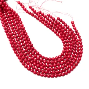 时尚批发红珊瑚天然光滑圆形宽松珠宝制作珠子