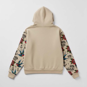 Sudadera con Capucha de Felpa de Algodón de Alta Calidad OEM para Mujer, Estilo Urbano, Color Beige, Diseño de Tatuaje en las Mangas Delanteras, Etiqueta Privada Personalizada de Fábrica - Product Image 2