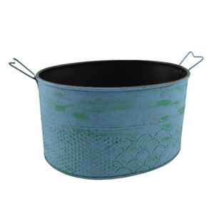 Juego de decoración del hogar de 2 macetas ovaladas de Metal azul con maceta de lavado verde para decoración de jardín hecha a mano - Product Image 4
