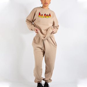 Heavy Weight 300gsm 100% Cotton Winter Solid Drop Shoulder Custom Embroidered logo 2 Pcs Women's Tracksuit Jogging <b>Set</b> - Product Image 1