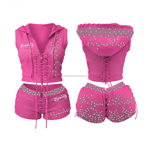 ชุดเซ็ตสองชิ้นสำหรับผู้หญิง ผ้าฝ้ายฟลีซเนื้อนุ่มแบบวินเทจ ล้างสีพิเศษ รุ่นปี 2026 แจ็คเก็ตครอปตัวสั้น กางเกงขาสั้นมีเข็มขัด ชุดลำลองสำหรับฤดูหนาว - Product Image 6