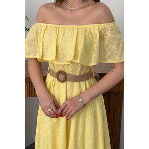 Yellow Off-Shoulder Broderie Anglaise <b>Dress</b> - Yellow - Product Image 4