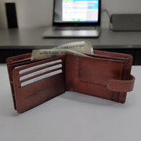 Portefeuille homme en cuir véritable à double pli avec fermoir, blocage RFID, en cuir pleine fleur, fin et long, porte-cartes sécurisé grande capacité