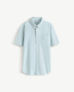 Camisa Elegante de Manga Corta a Rayas para Hombre, Estilo Casual Ajustado, Tejida, 100% Algodón, Transpirable, Otoño, por Routine Vietnam - Product Image 1