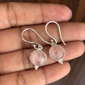Boucles d'oreilles pendantes bohèmes pour femmes, plaquées argent, forme ronde, cristal de quartz rose, pierre précieuse, perle, accessoire de mode, vente chaude - Product Image 1