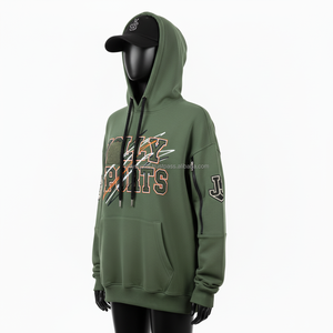 Alta calidad 340 GSM mezcla de algodón mujeres Sudadera con capucha de gran tamaño verde oliva 3D Puff bordado logotipo personalizado sudaderas básicas de las mujeres - Product Image 5