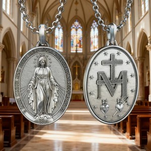 Hochwertiger Stahl-Wundertätiger-Medaillen-Anhänger, Doppelseitige Jungfrau-Maria-Halskette, Katholischer Schmuck aus Titanstahl - Product Image 2