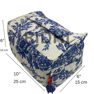 Sac de voyage matelassé bleu en coton, style vintage, avec fermeture éclair, grande capacité, fait main, écologique et réutilisable, pour maquillage et bagages - Product Image 3