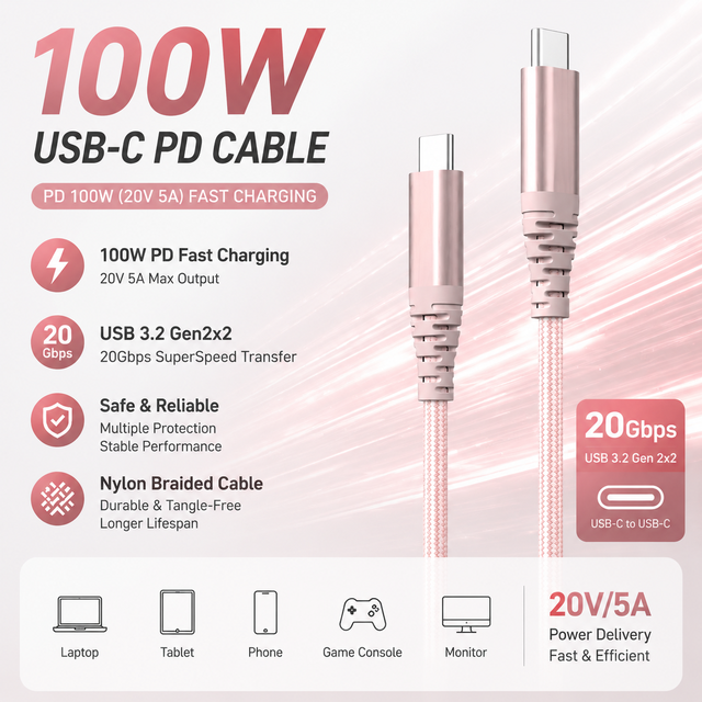 1m SML USB C PD 100W 20V 5A Shielded Cable High Speed Data for Mobile Phone & Computer with E-mark IC Smart Device OEM ODM Order