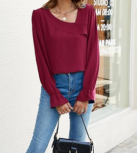 Blusa Elegante de Manga Larga para Mujer, Color Sólido, con Escote Asimétrico, Estilo Casual y Holgado, Ideal para la Oficina y Salidas Diarias - Product Image 2