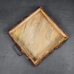 Bandeja de madera de mango Pakka, plato cuadrado para servir hecho a mano y artesanal - Tamaño (25 x 25 x 5 cm) elaborado por artesanos de Saharanpur - Product Image 5