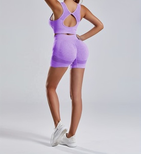 Women's 2-Piece Yoga Set Purple Seamless Crop <b>Top</b> High Waist Shorts Sleeveless Racerback Elastic Waist Solid Color Workout Wear - Product Image 3