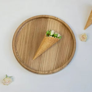 Bandeja de servicio de madera de roble redonda hecha a mano, bandeja de servicio de desayuno, bandeja de madera de café - Product Image 1