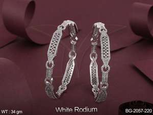 Designer Fancy Style Party Wear Beautiful White Rhodium Polish Fancy Design Jewelry Accessories CZ AD <b>Bangles</b> Set Jewelry Sets - Product Image 3